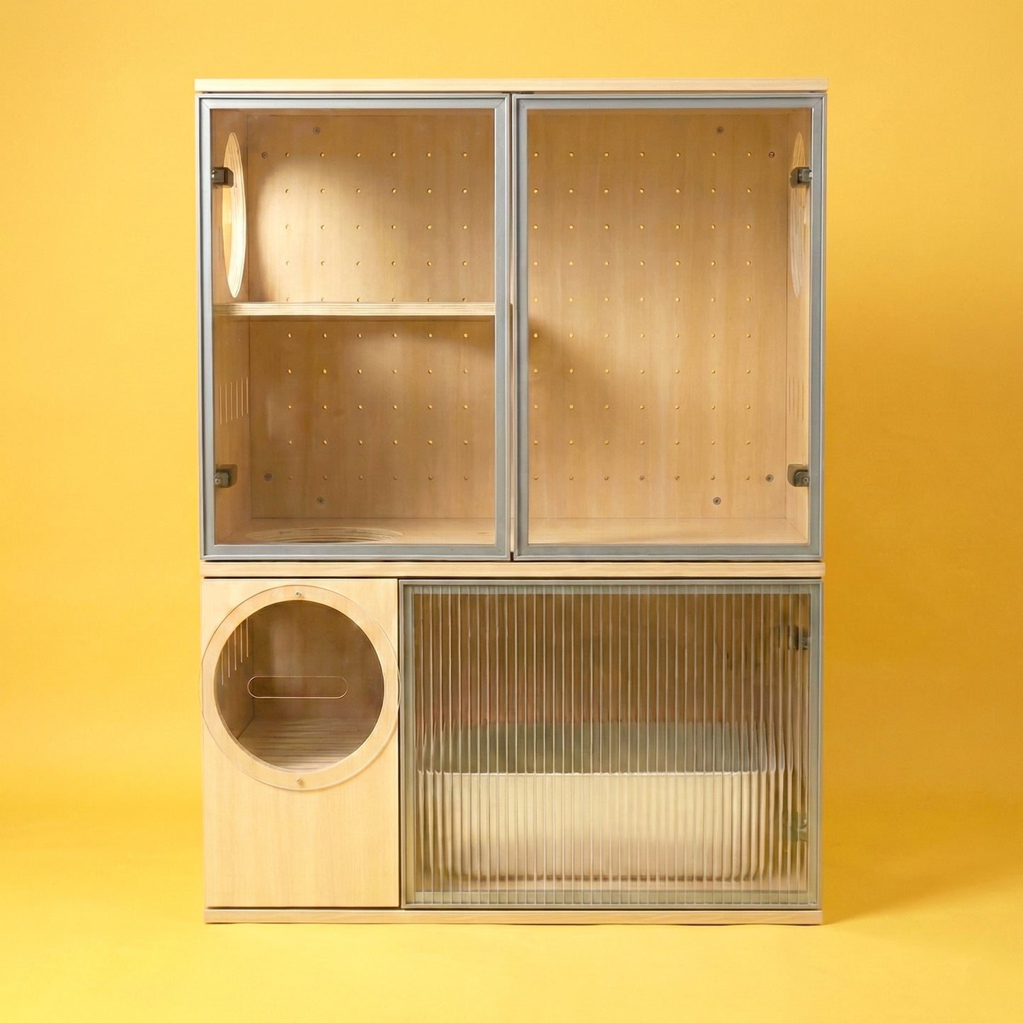 Wooden-crafted private cabin for cats and puppies.