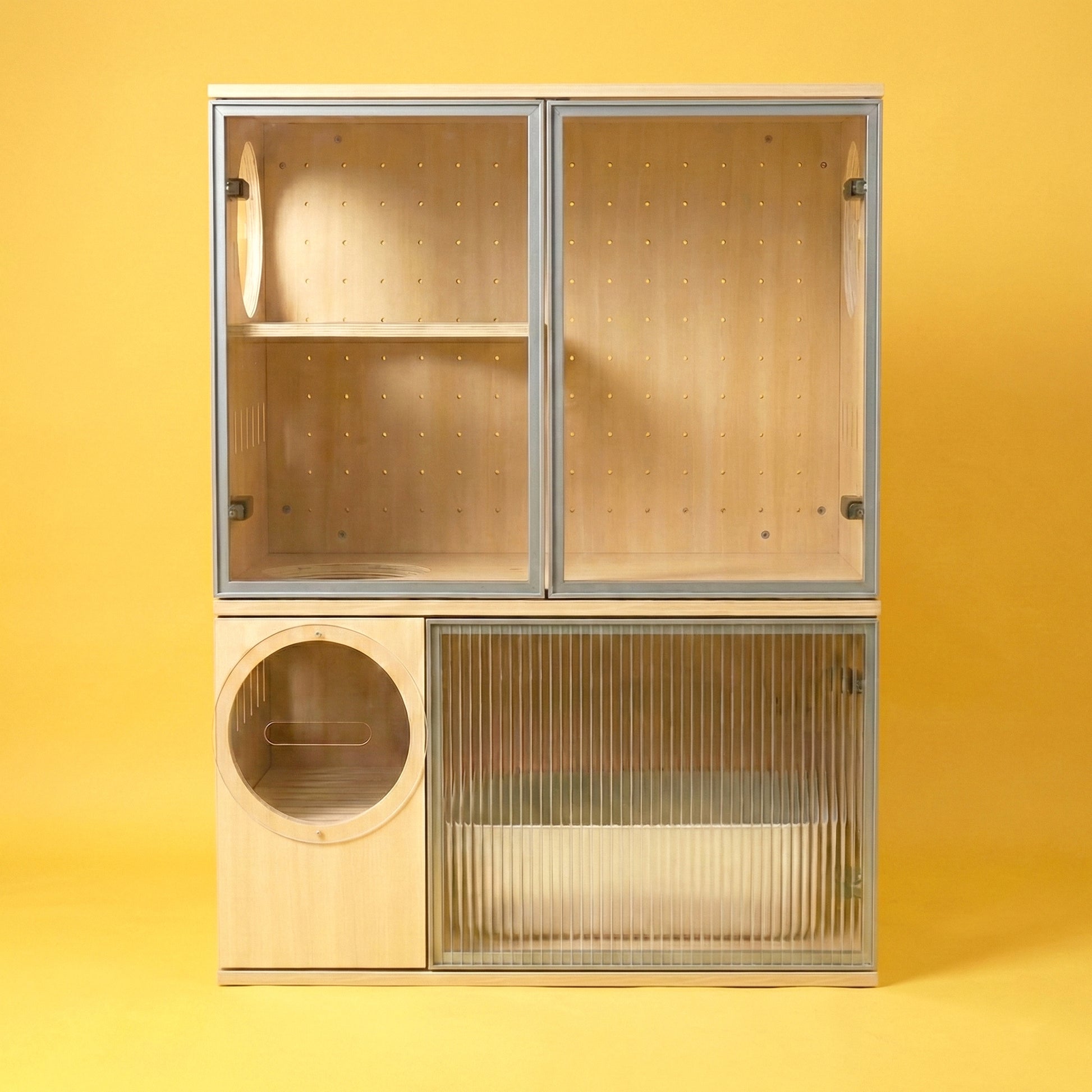 Wooden-crafted private cabin for cats and puppies.